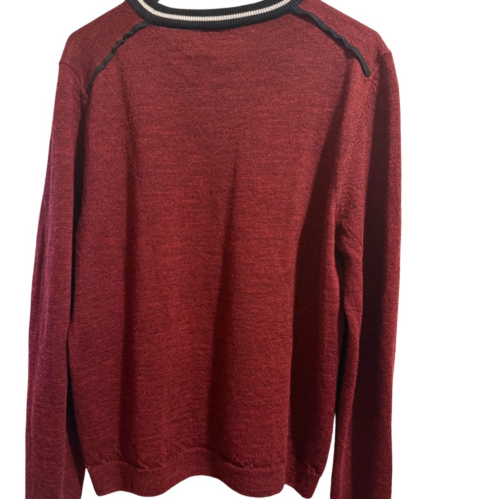 Lanvin Distressed Crewneck Sweater | Oxblood | Contrast Stripe Collar | M